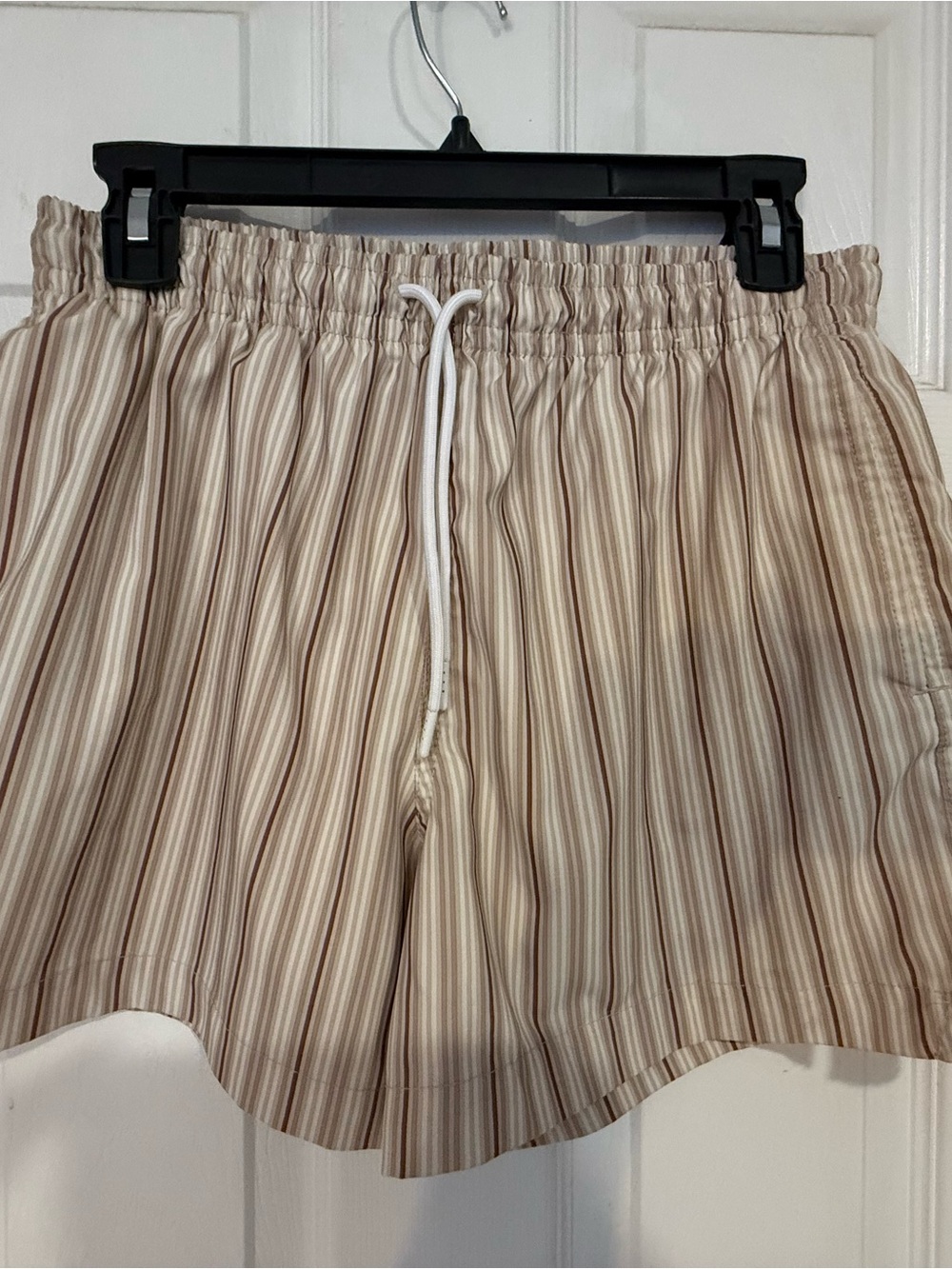 Abercrombie & Fitch Men’s Striped Swim Trunks — Beige & Cream